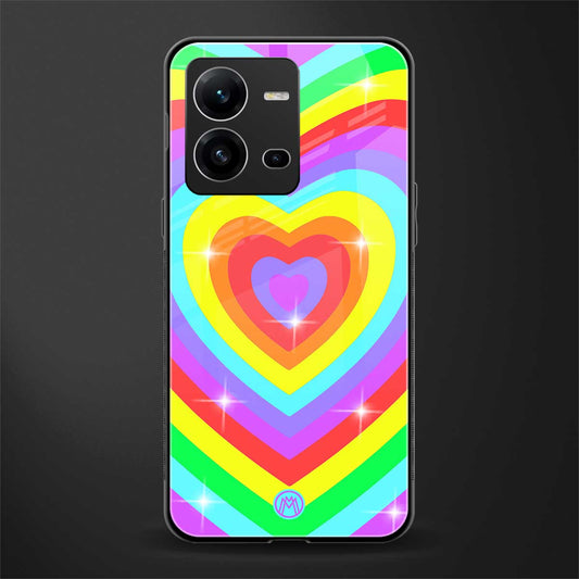 rainbow y2k hearts aesthetic back phone cover | glass case for vivo v25-5g