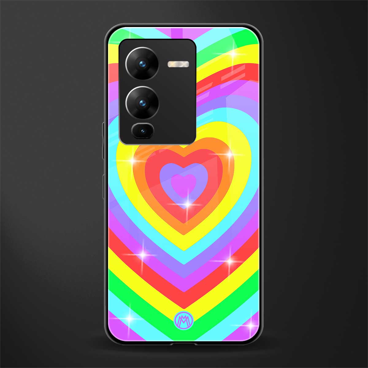 rainbow y2k hearts aesthetic back phone cover | glass case for vivo v25 pro 5g