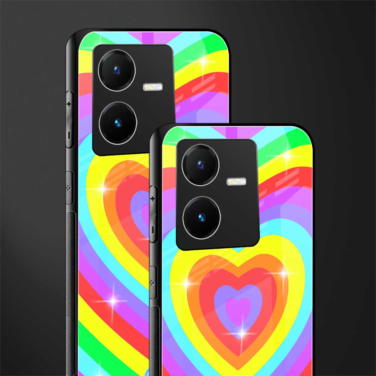 rainbow y2k hearts aesthetic back phone cover | glass case for vivo y22