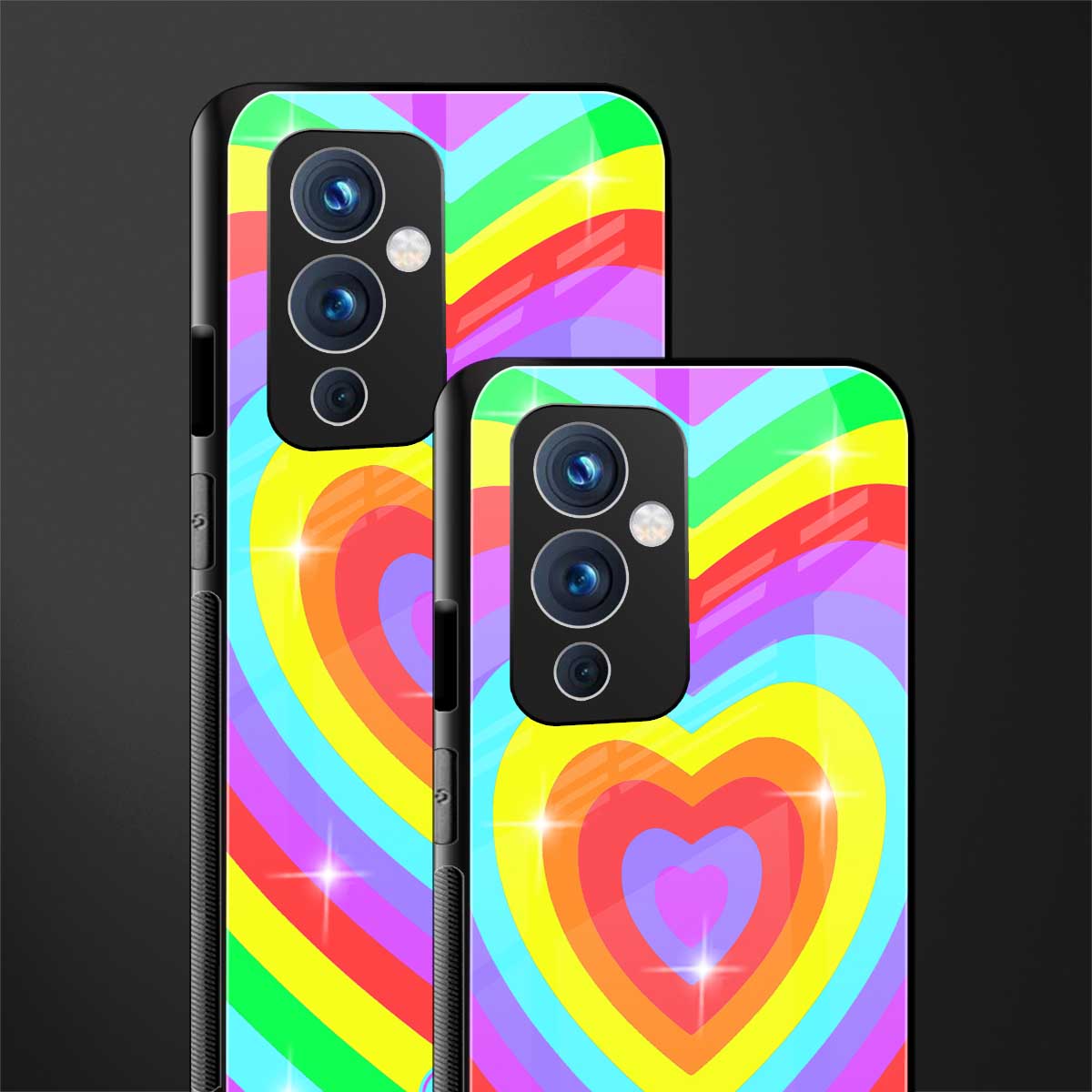 rainbow y2k hearts aesthetic back phone cover | glass case for oneplus 9