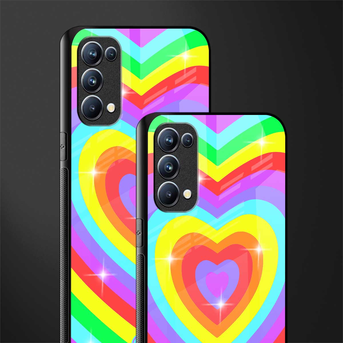 rainbow y2k hearts aesthetic back phone cover | glass case for oppo reno 5