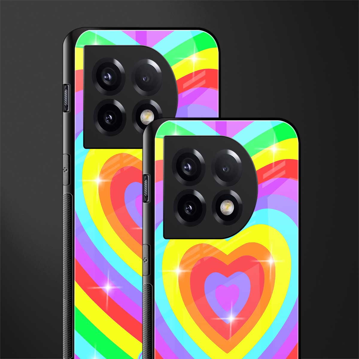 rainbow y2k hearts aesthetic back phone cover | glass case for oneplus 11