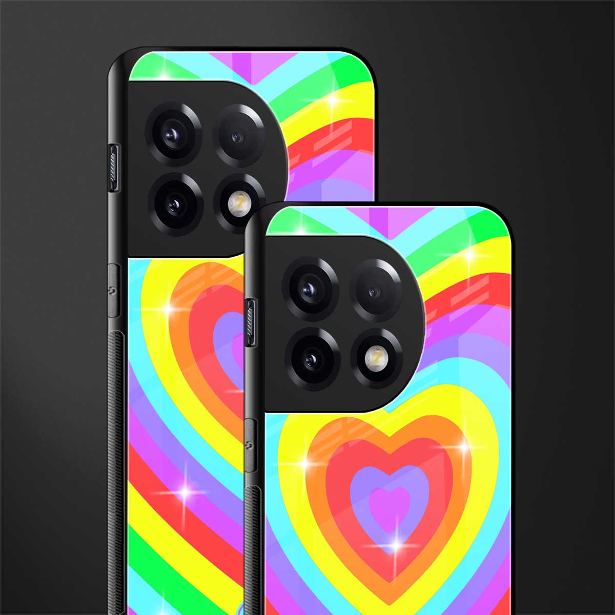 rainbow y2k hearts aesthetic back phone cover | glass case for oneplus 11r