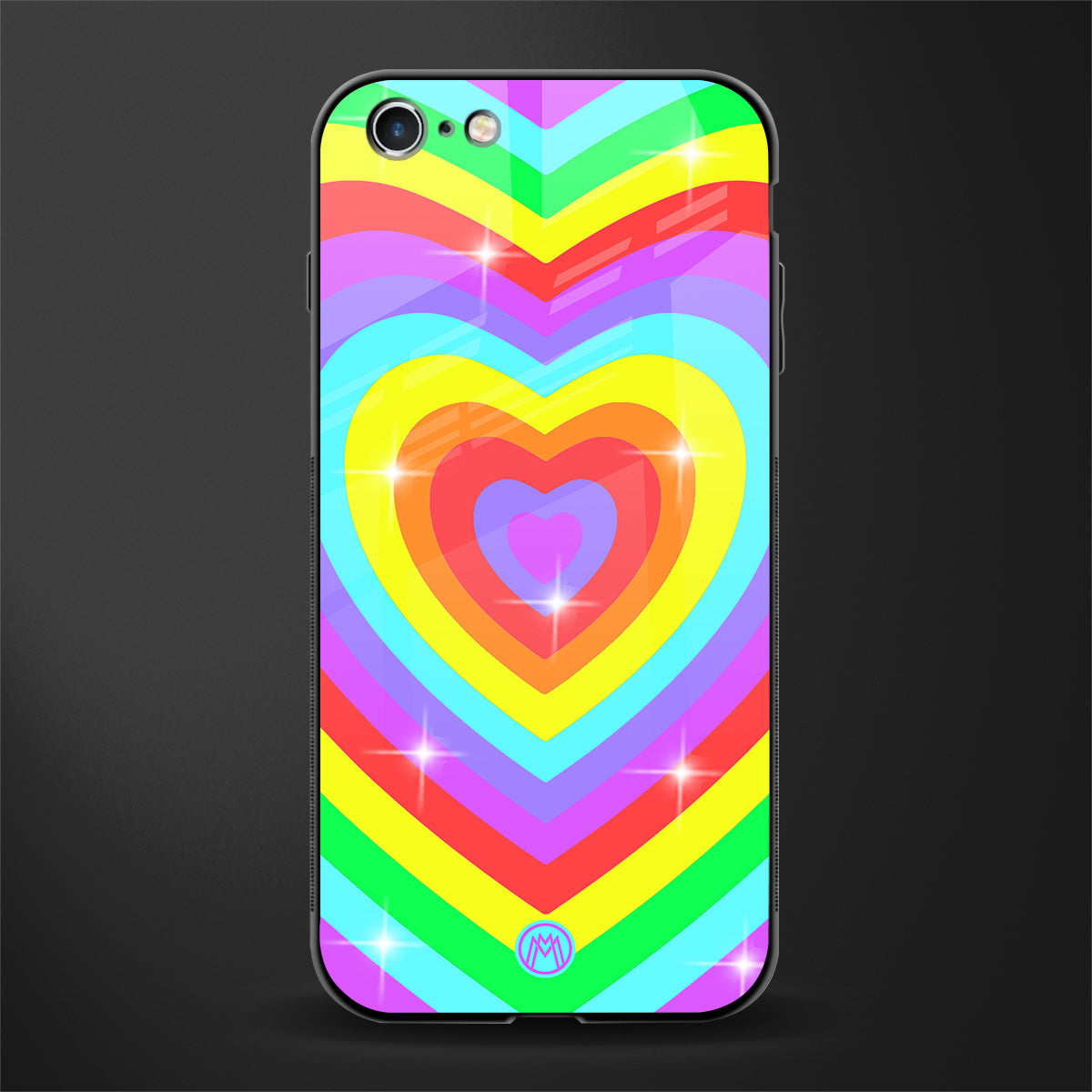 rainbow y2k hearts aesthetic glass case for iphone 6 image