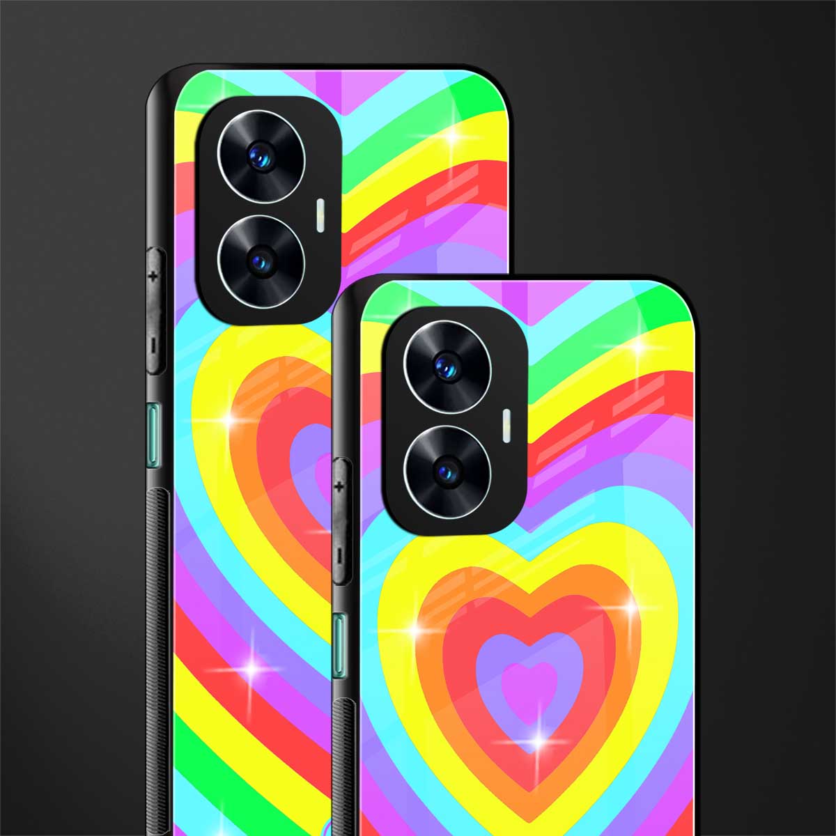 rainbow y2k hearts aesthetic back phone cover | glass case for realme c55