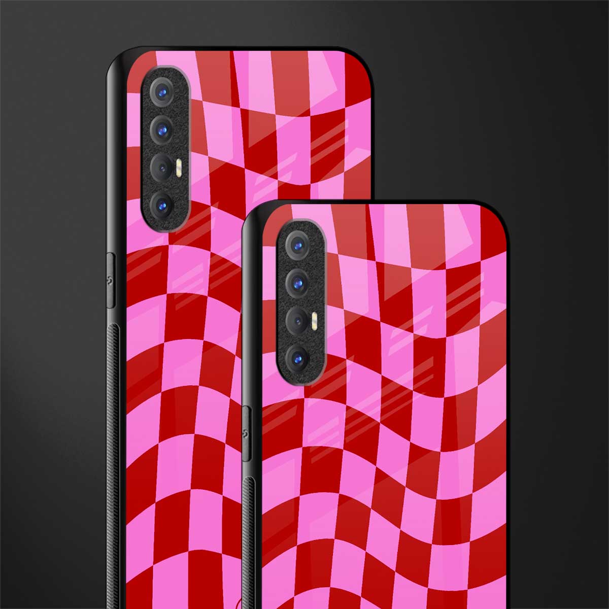 red pink trippy check pattern glass case for oppo reno 3 pro image-2