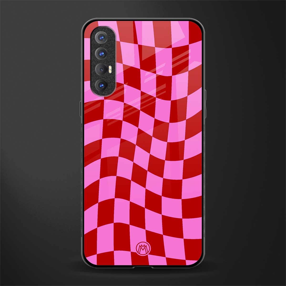 red pink trippy check pattern glass case for oppo reno 3 pro image