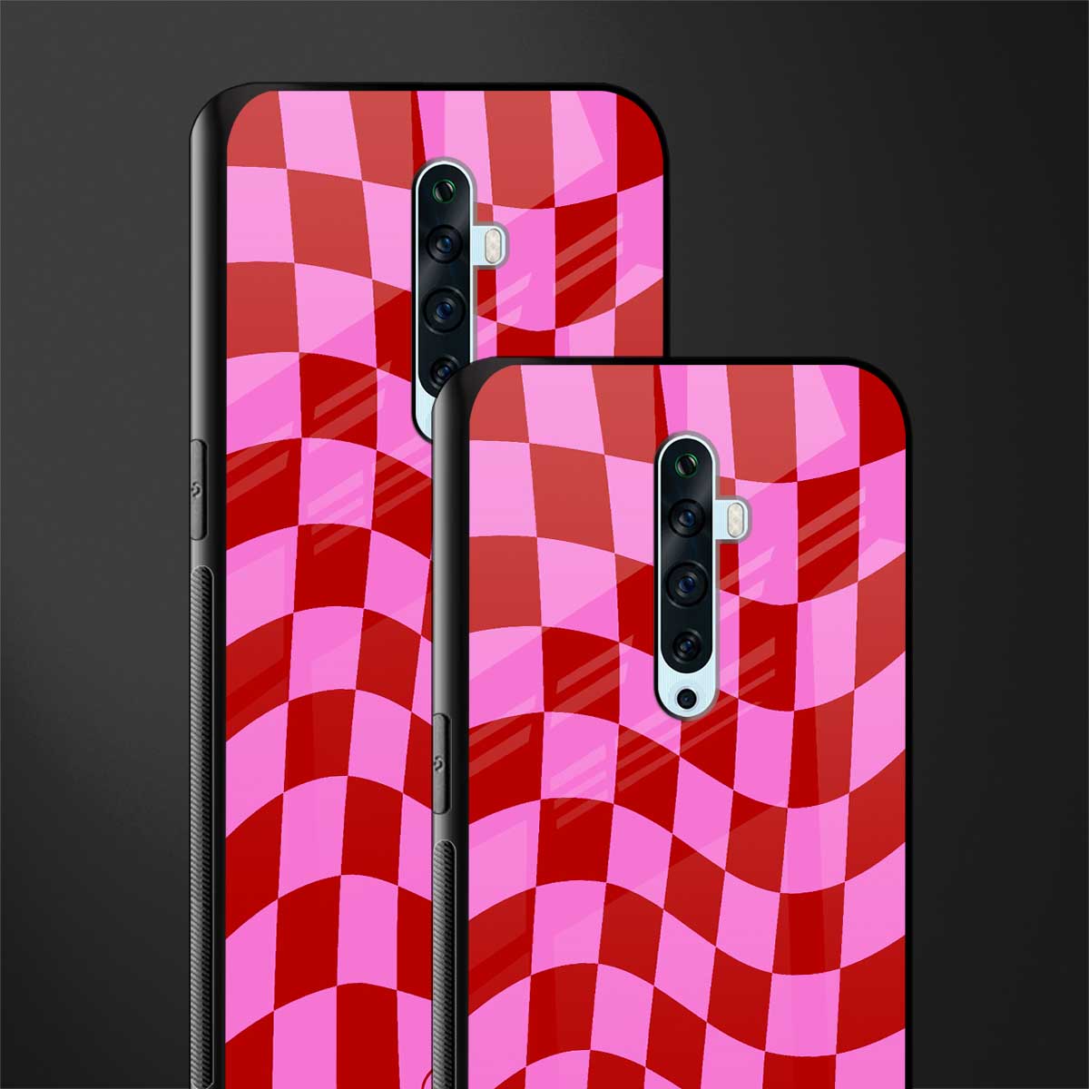 red pink trippy check pattern glass case for oppo reno 2f image-2