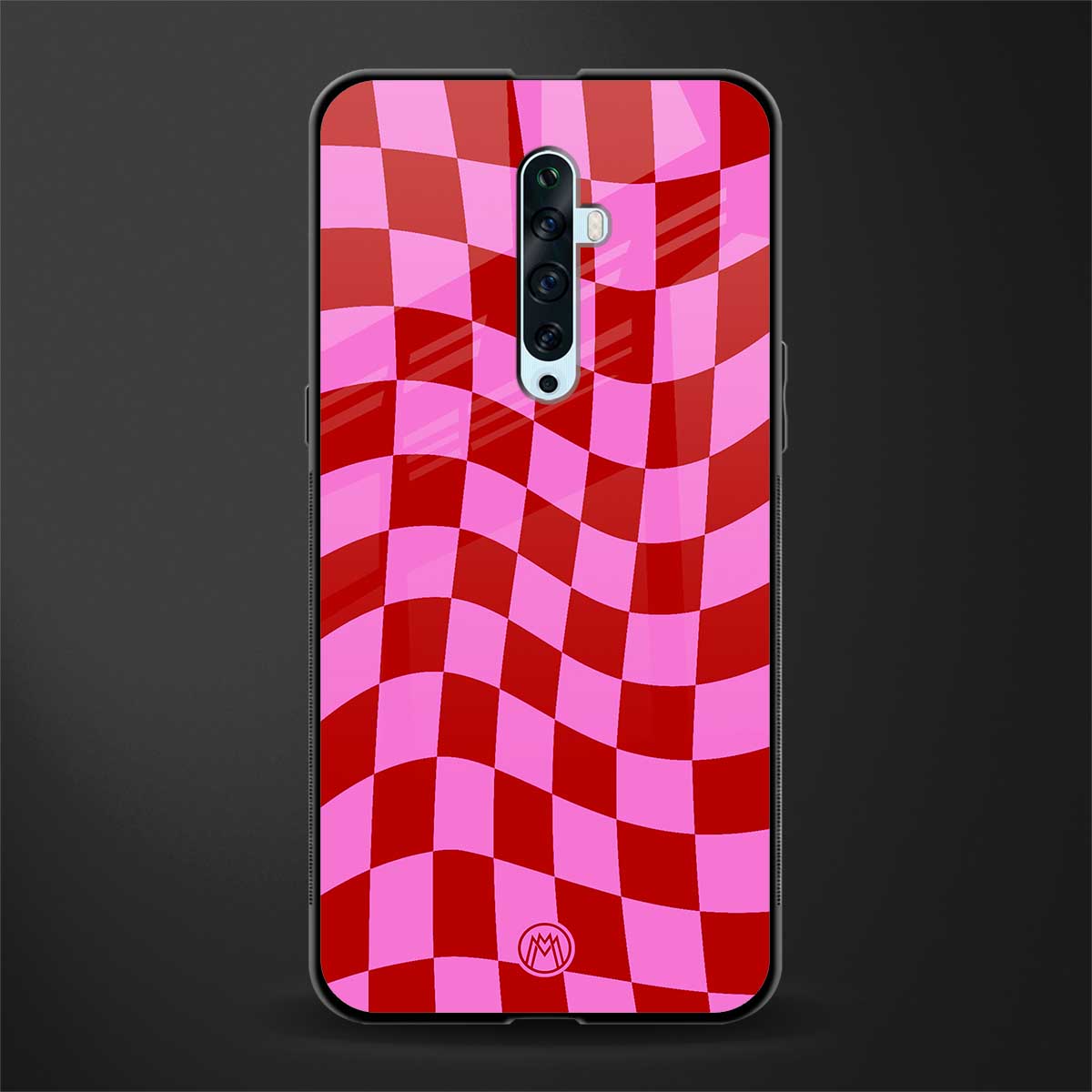 red pink trippy check pattern glass case for oppo reno 2f image