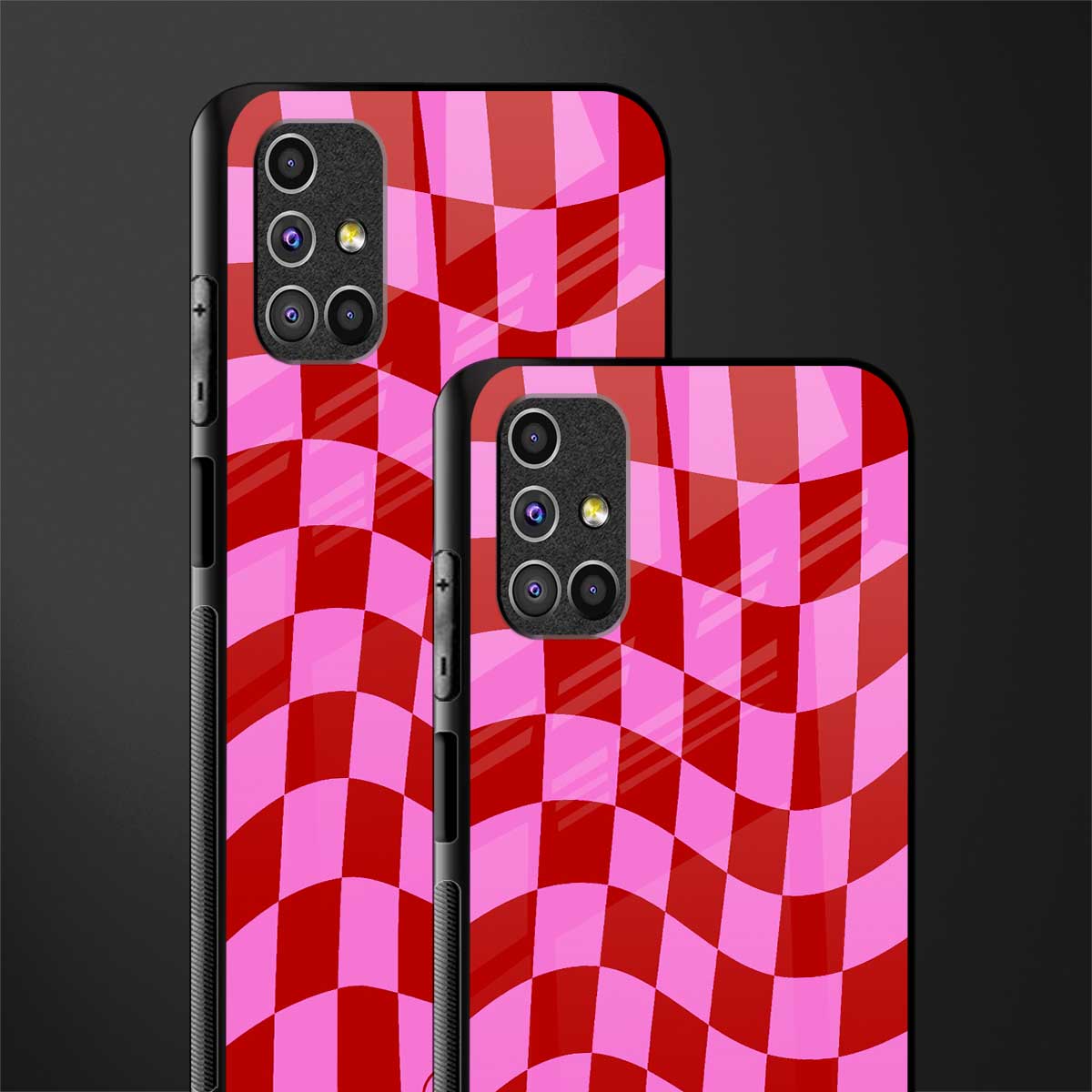 red pink trippy check pattern glass case for samsung galaxy m51 image-2