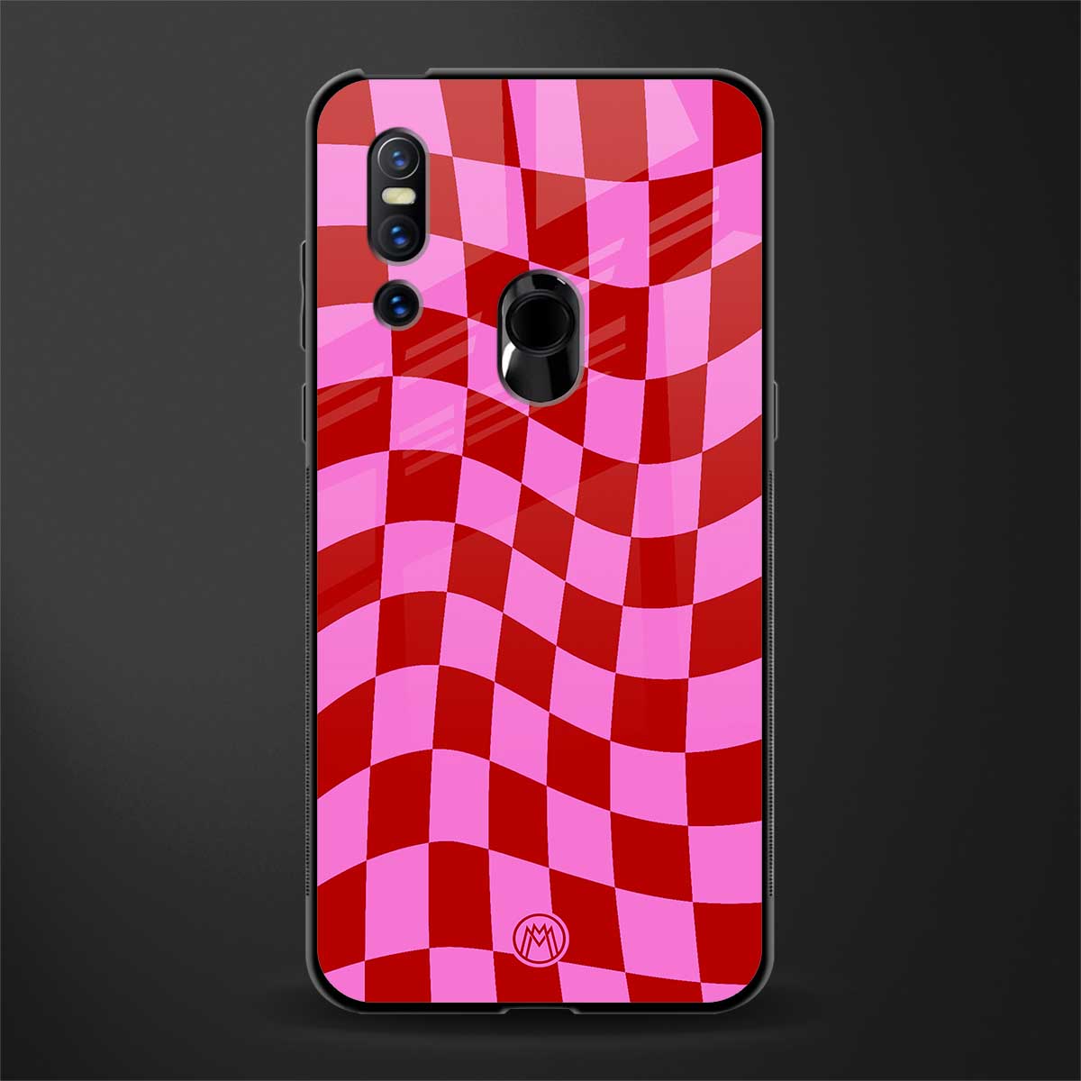 red pink trippy check pattern glass case for vivo v15 image