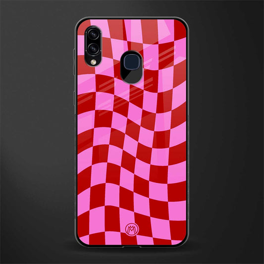 red pink trippy check pattern glass case for samsung galaxy a30 image
