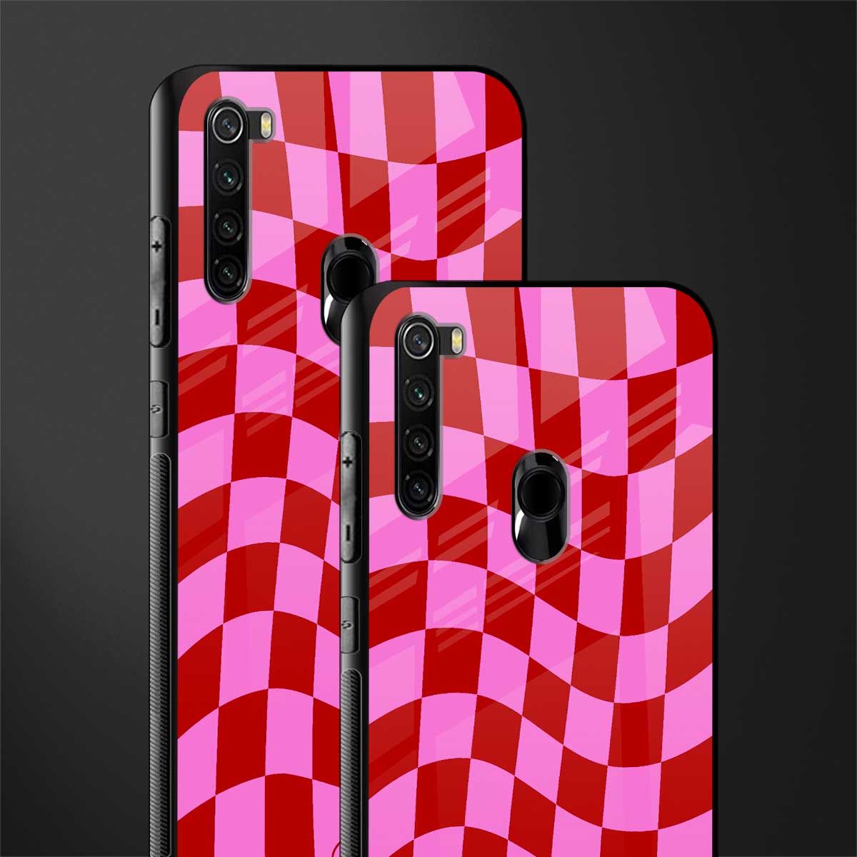 red pink trippy check pattern glass case for redmi note 8 image-2