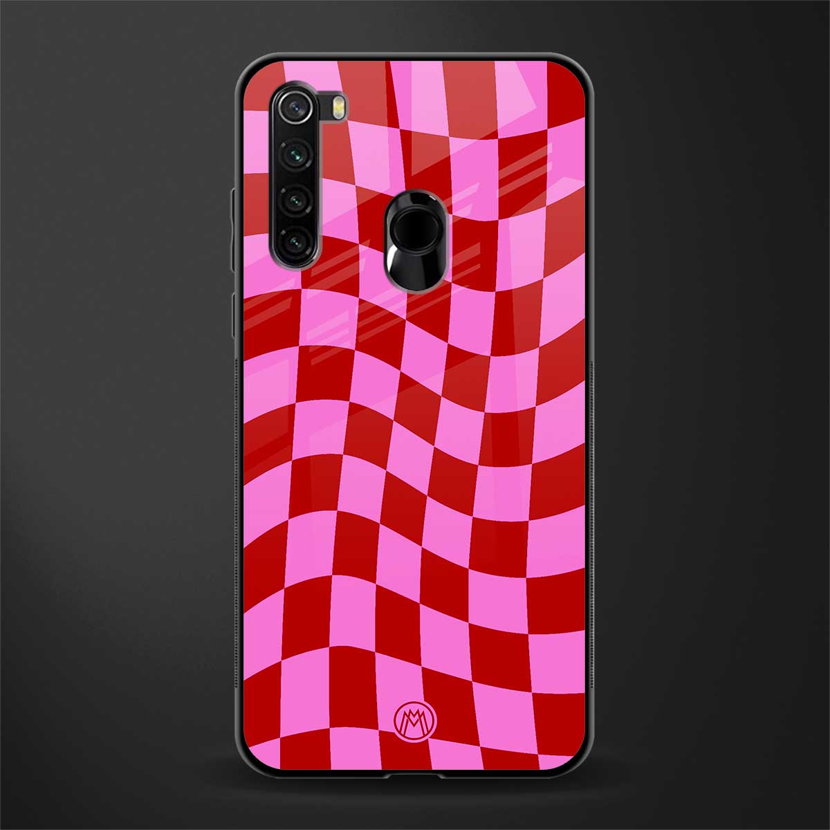 red pink trippy check pattern glass case for redmi note 8 image