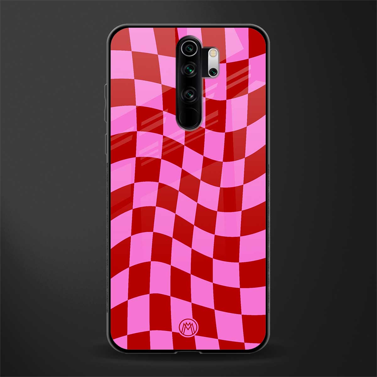 red pink trippy check pattern glass case for redmi note 8 pro image