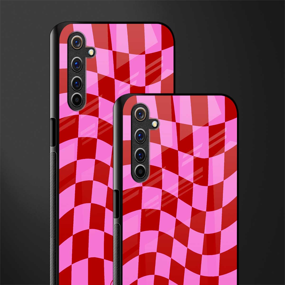 red pink trippy check pattern glass case for realme 6i image-2