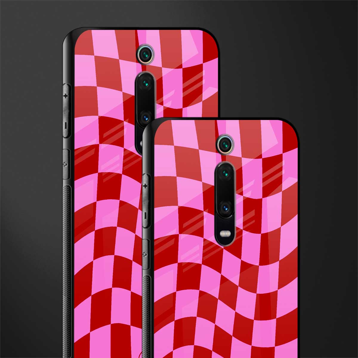 red pink trippy check pattern glass case for redmi k20 image-2