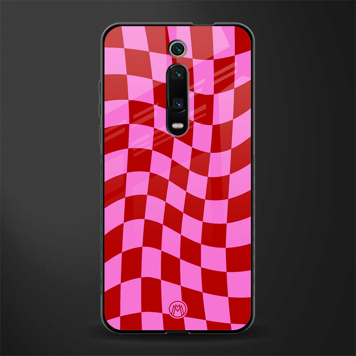 red pink trippy check pattern glass case for redmi k20 image