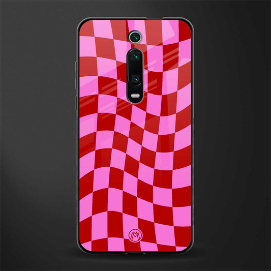 red pink trippy check pattern glass case for redmi k20 image