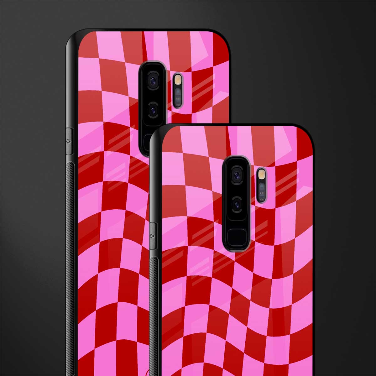 red pink trippy check pattern glass case for samsung galaxy s9 plus image-2