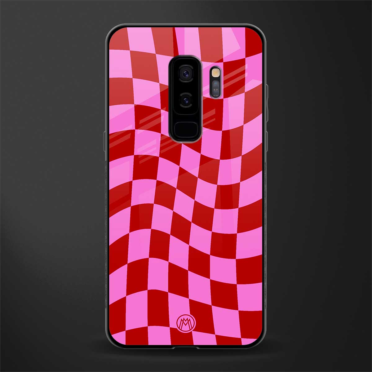 red pink trippy check pattern glass case for samsung galaxy s9 plus image
