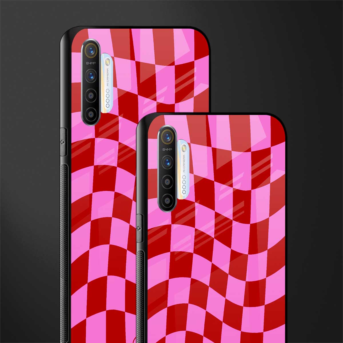 red pink trippy check pattern glass case for realme x2 image-2