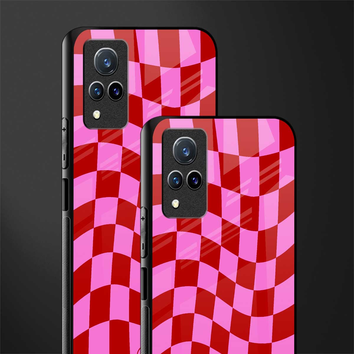red pink trippy check pattern glass case for vivo v21 5g image-2
