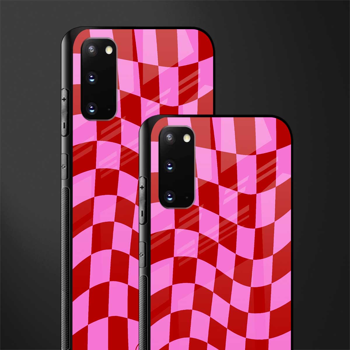red pink trippy check pattern glass case for samsung galaxy s20 image-2