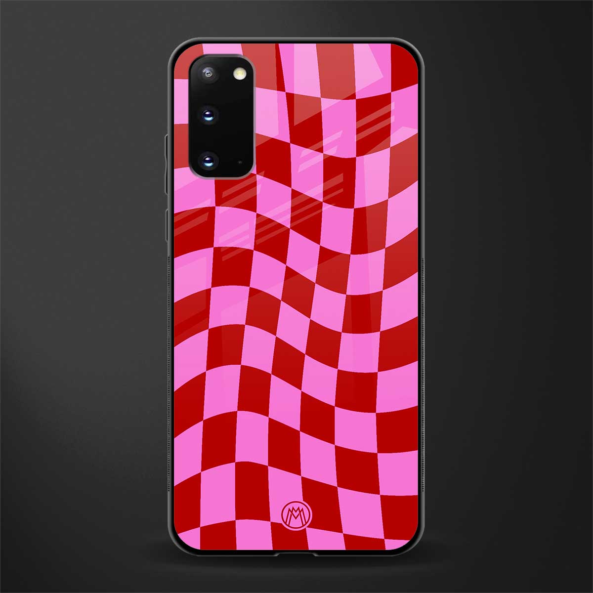 red pink trippy check pattern glass case for samsung galaxy s20 image