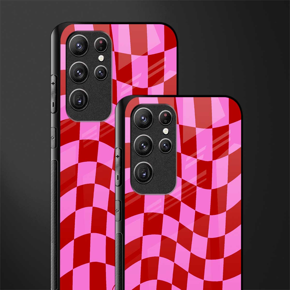 red pink trippy check pattern glass case for samsung galaxy s21 ultra image-2