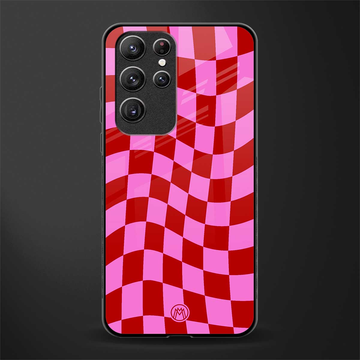 red pink trippy check pattern glass case for samsung galaxy s21 ultra image