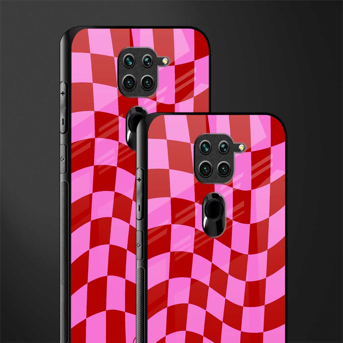 red pink trippy check pattern glass case for redmi note 9 image-2