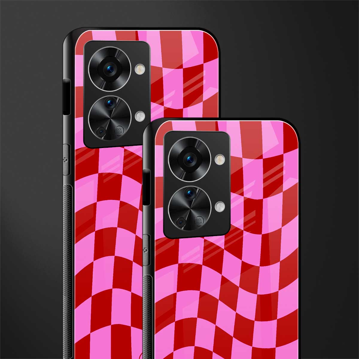 red pink trippy check pattern glass case for phone case | glass case for oneplus nord 2t 5g