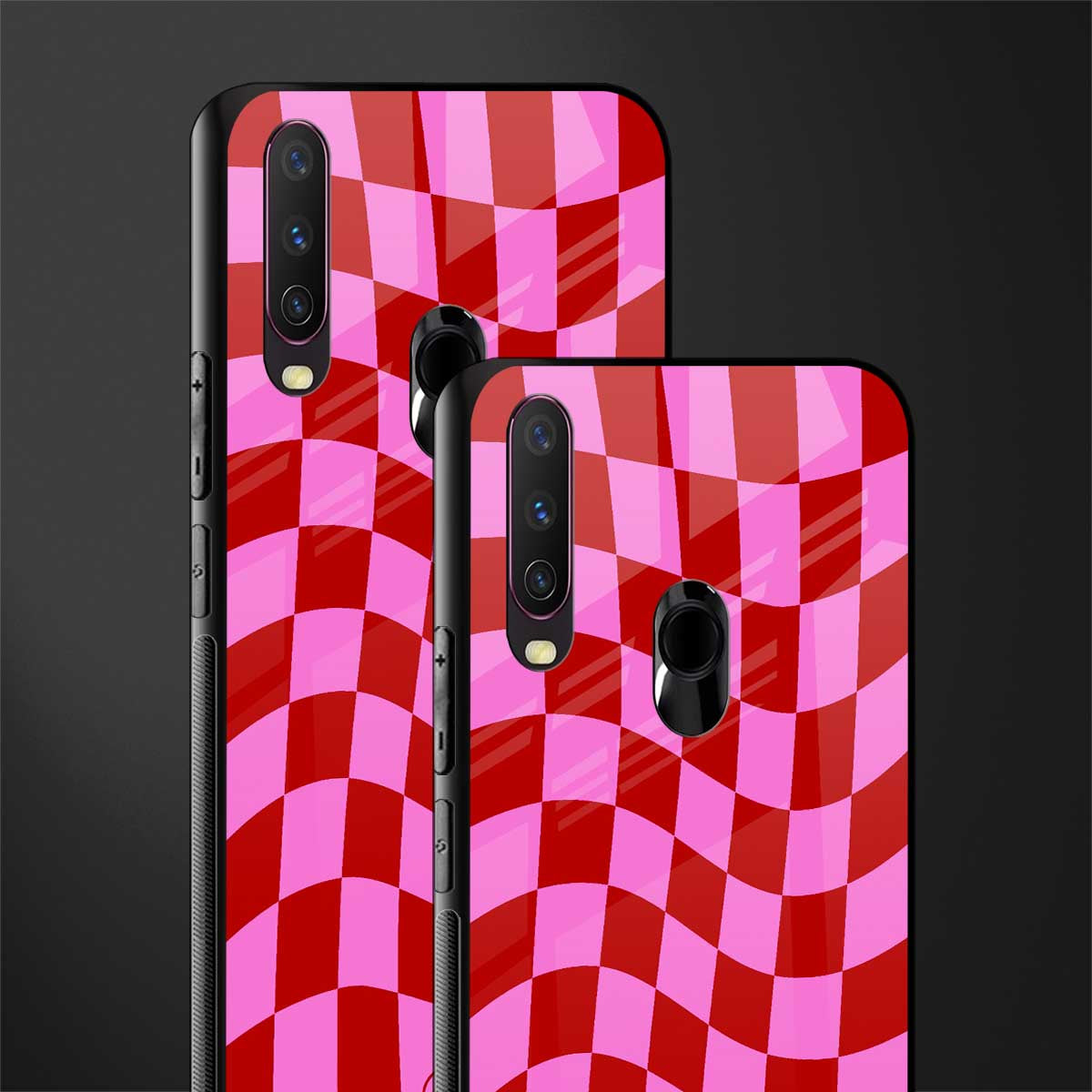 red pink trippy check pattern glass case for vivo y15 image-2