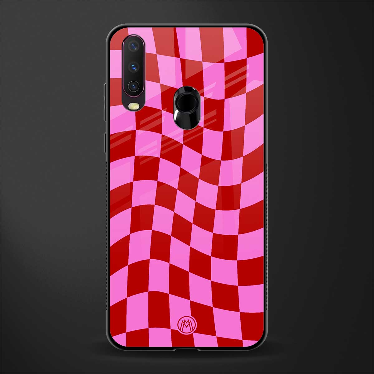 red pink trippy check pattern glass case for vivo y15 image