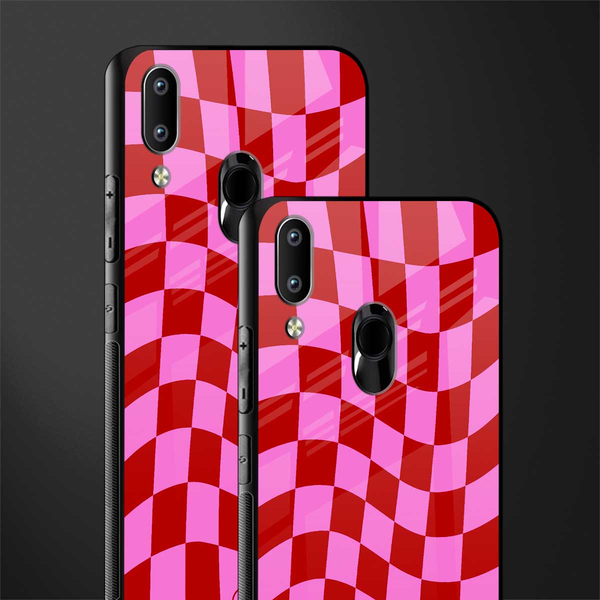 red pink trippy check pattern glass case for vivo y91 image-2