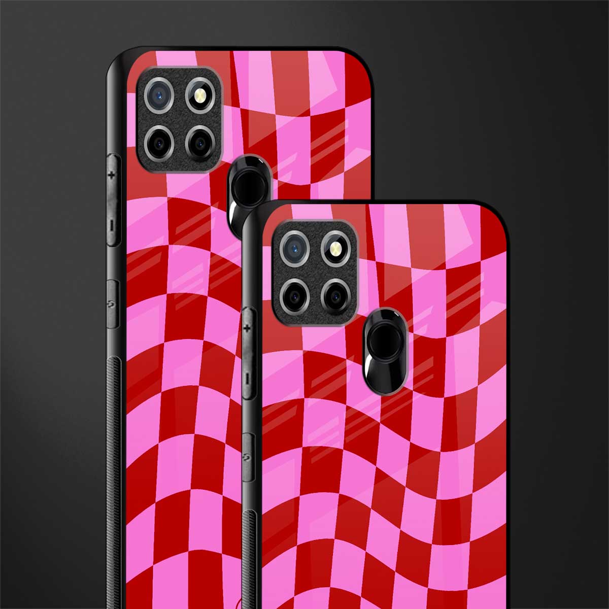 red pink trippy check pattern glass case for realme narzo 30a image-2