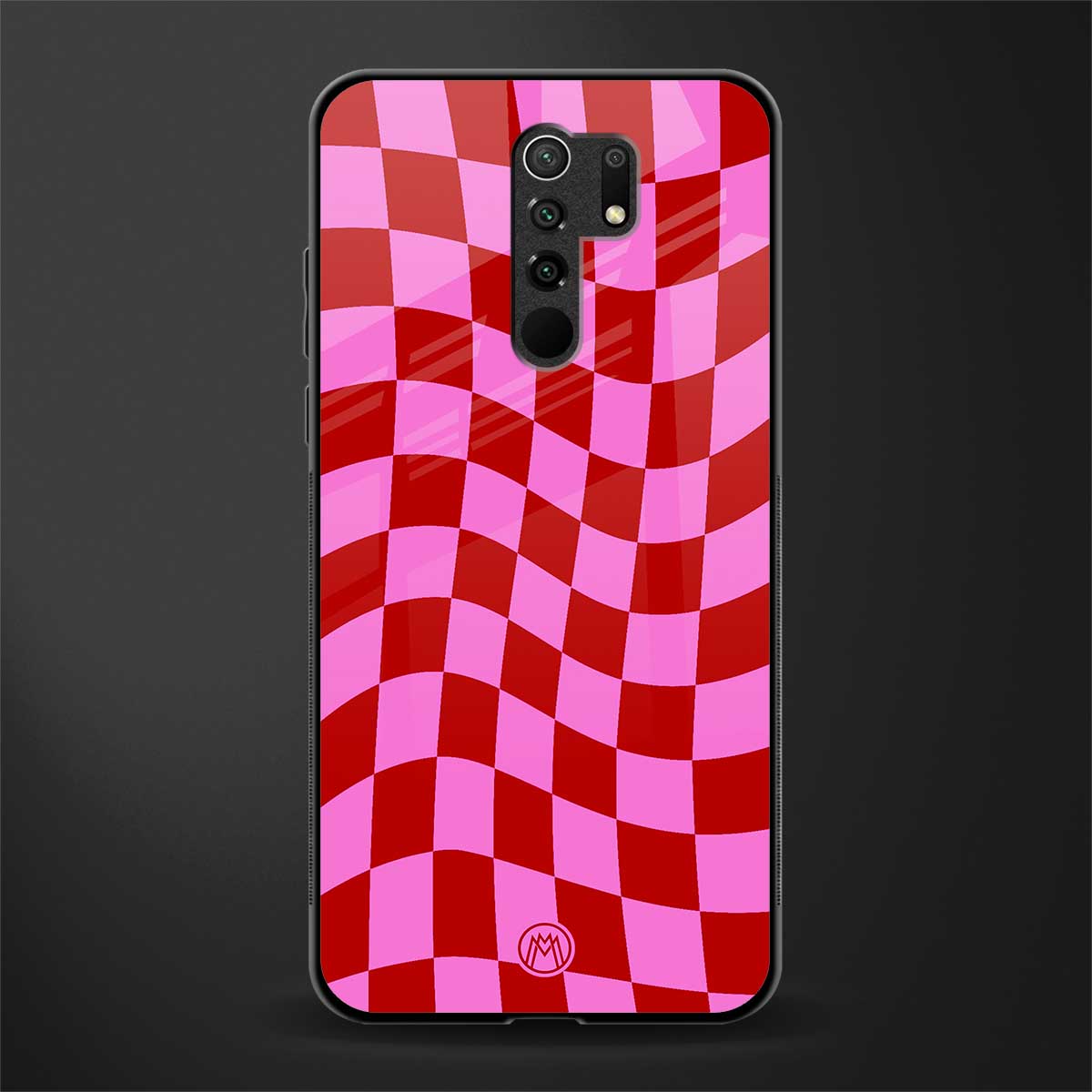 red pink trippy check pattern glass case for redmi 9 prime image