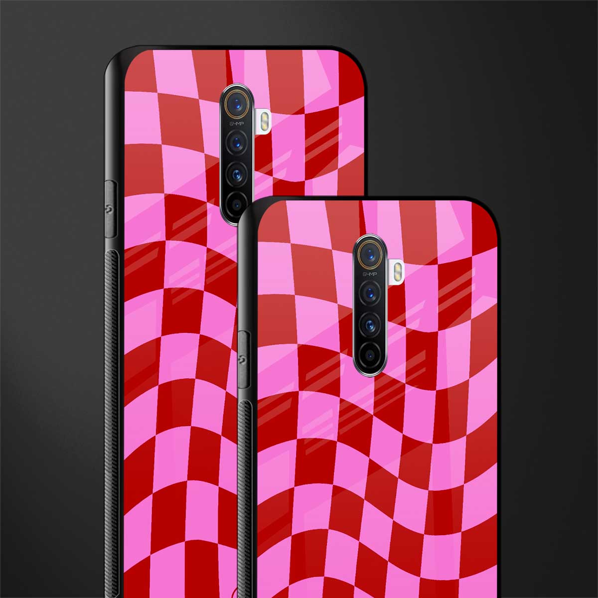 red pink trippy check pattern glass case for realme x2 pro image-2