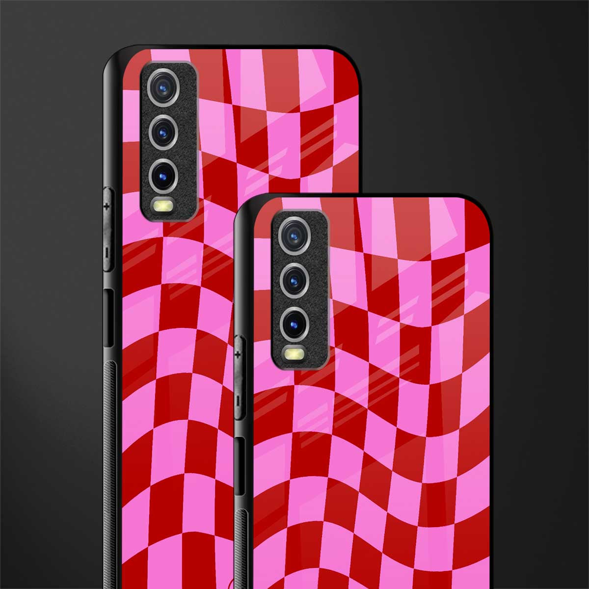red pink trippy check pattern glass case for vivo y20 image-2