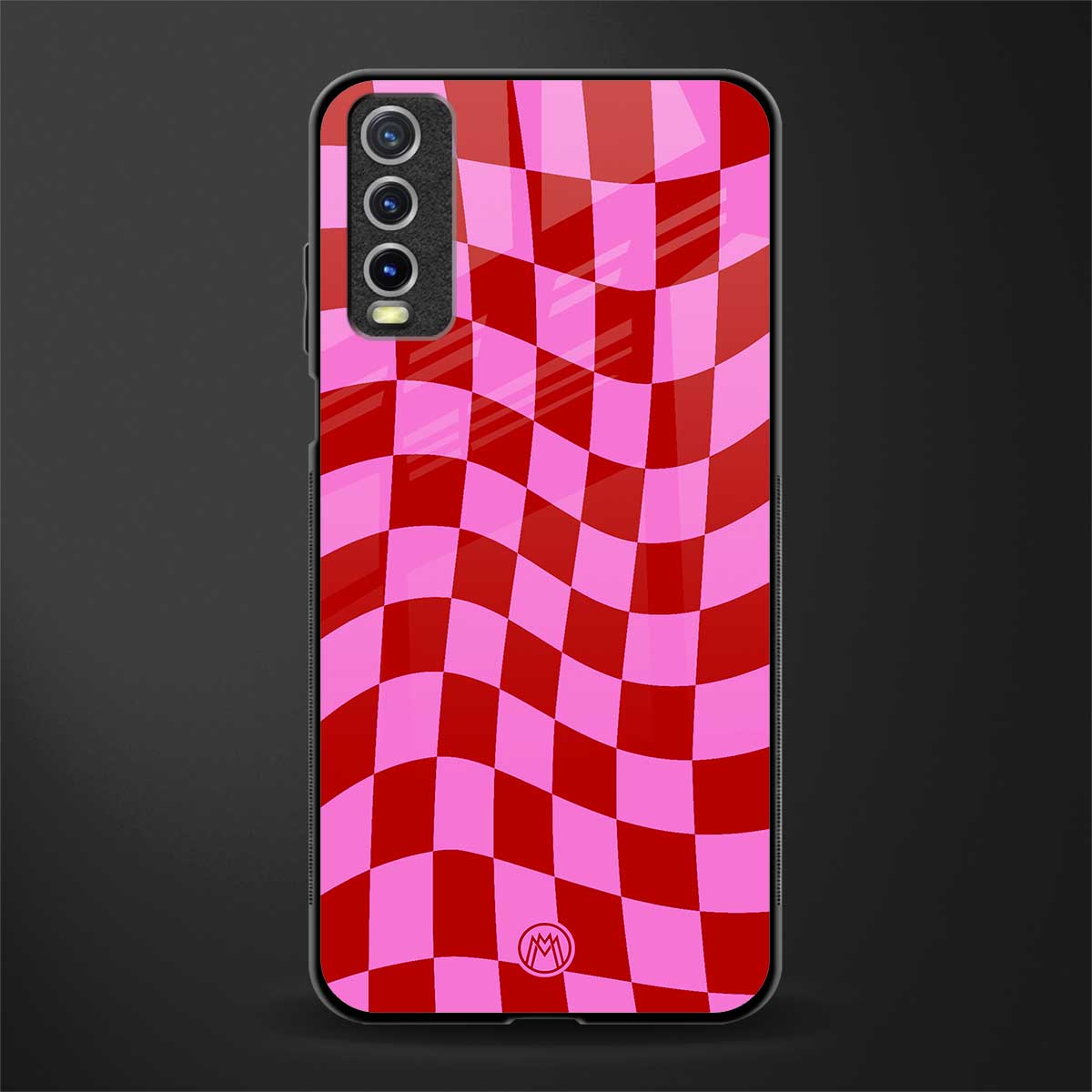 red pink trippy check pattern glass case for vivo y20 image