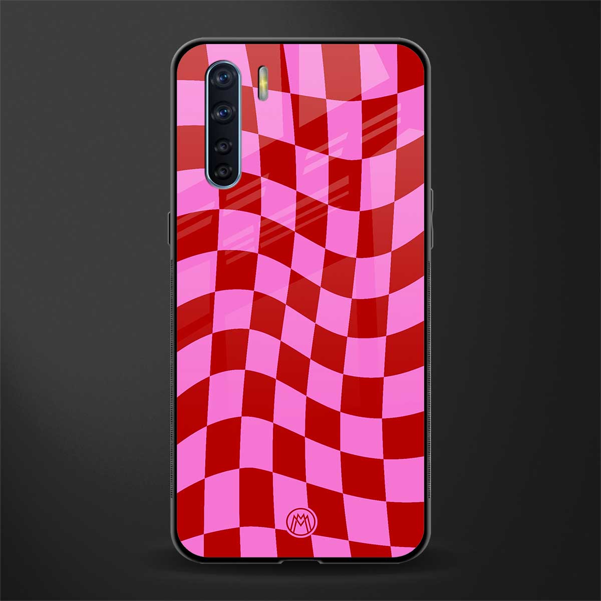 red pink trippy check pattern glass case for oppo f15 image