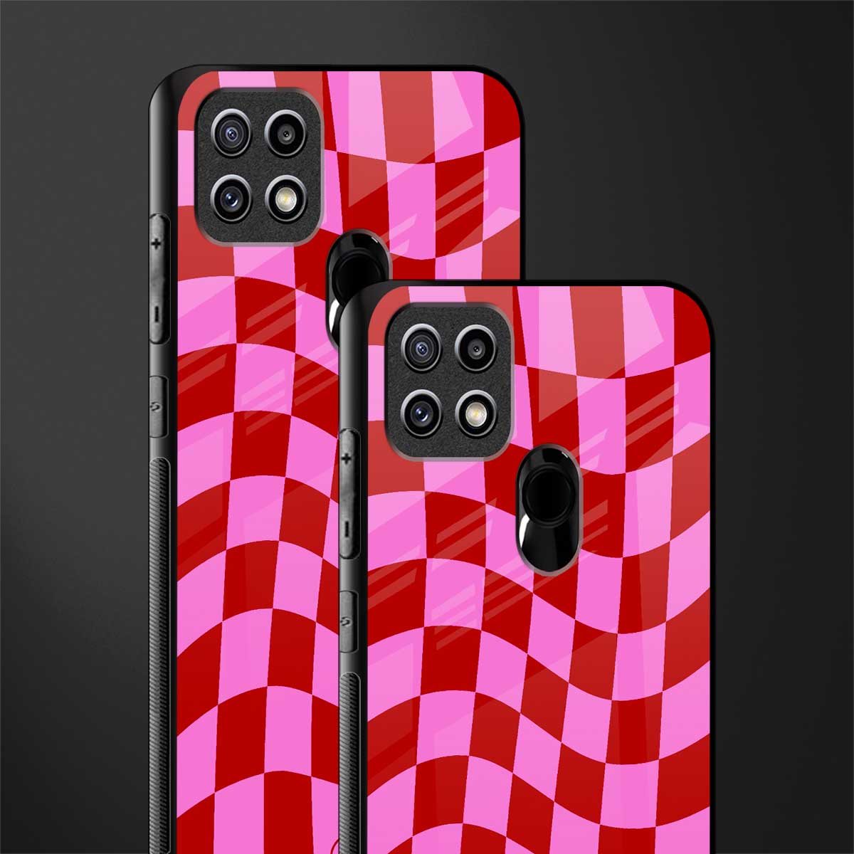 red pink trippy check pattern glass case for oppo a15s image-2