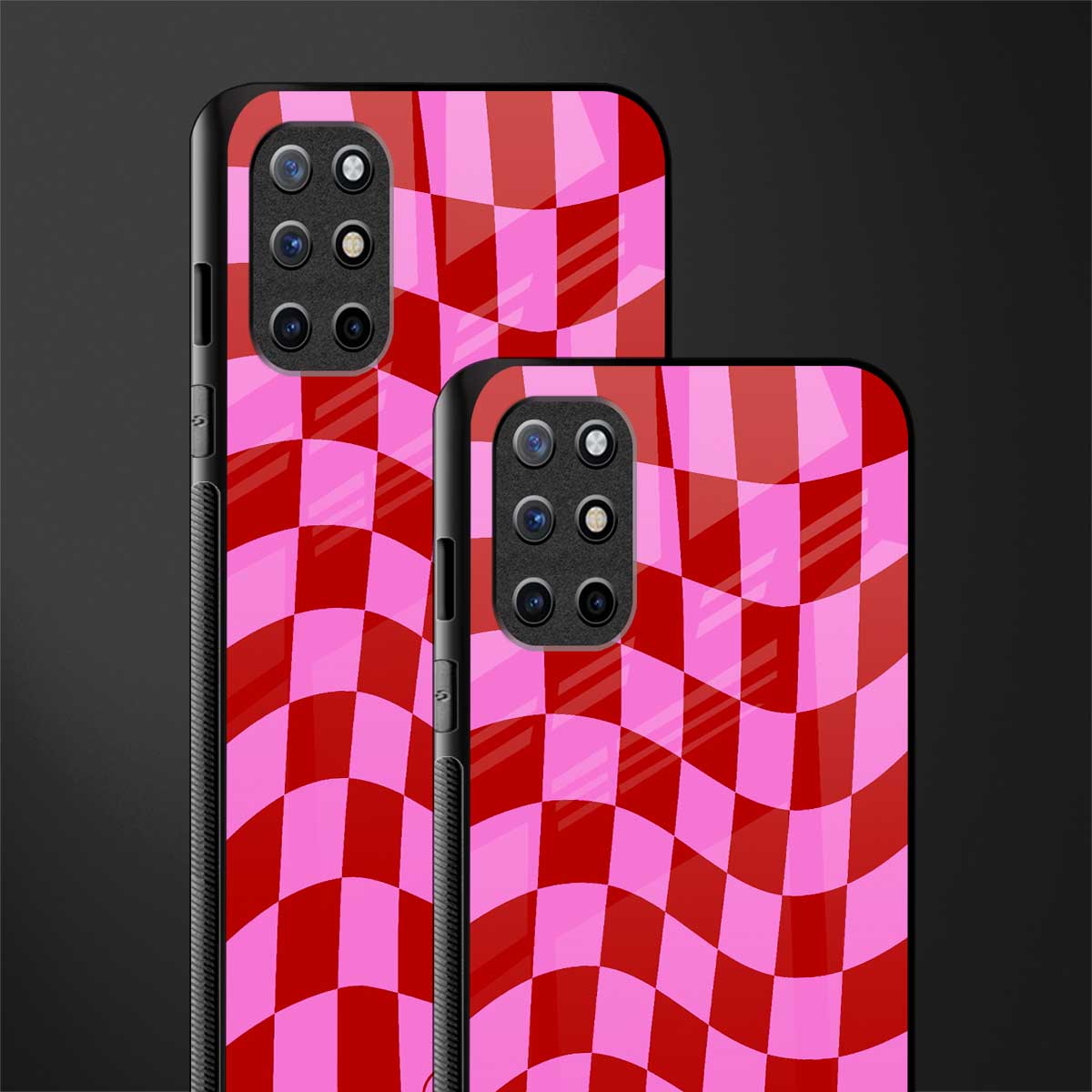 red pink trippy check pattern glass case for oneplus 8t image-2
