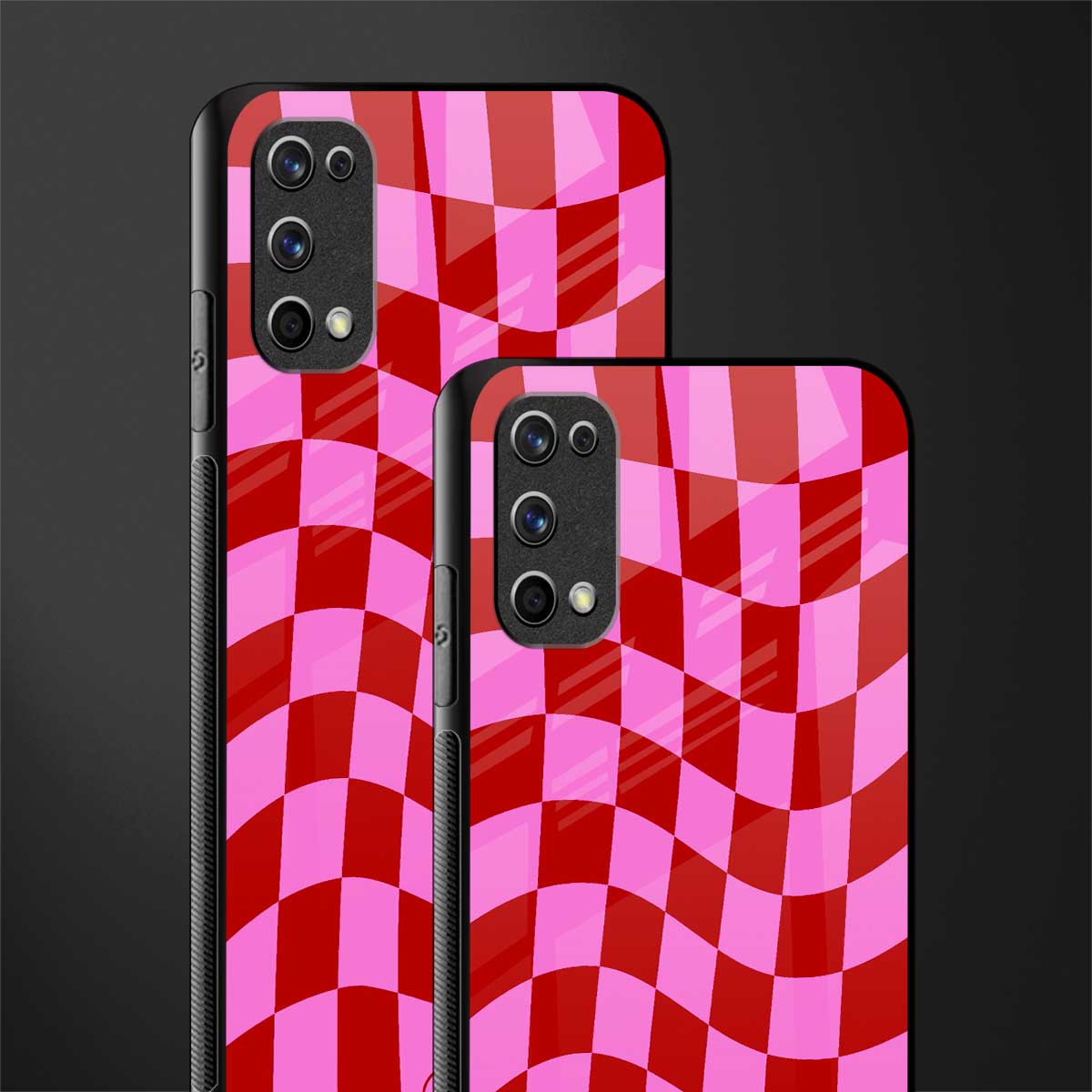 red pink trippy check pattern glass case for realme 7 pro image-2