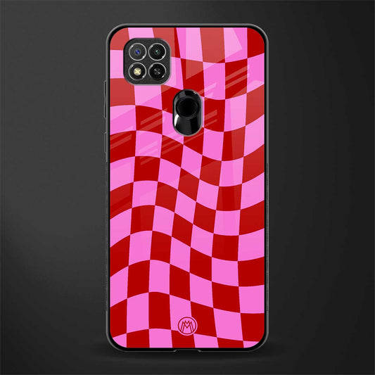 red pink trippy check pattern glass case for redmi 9 image
