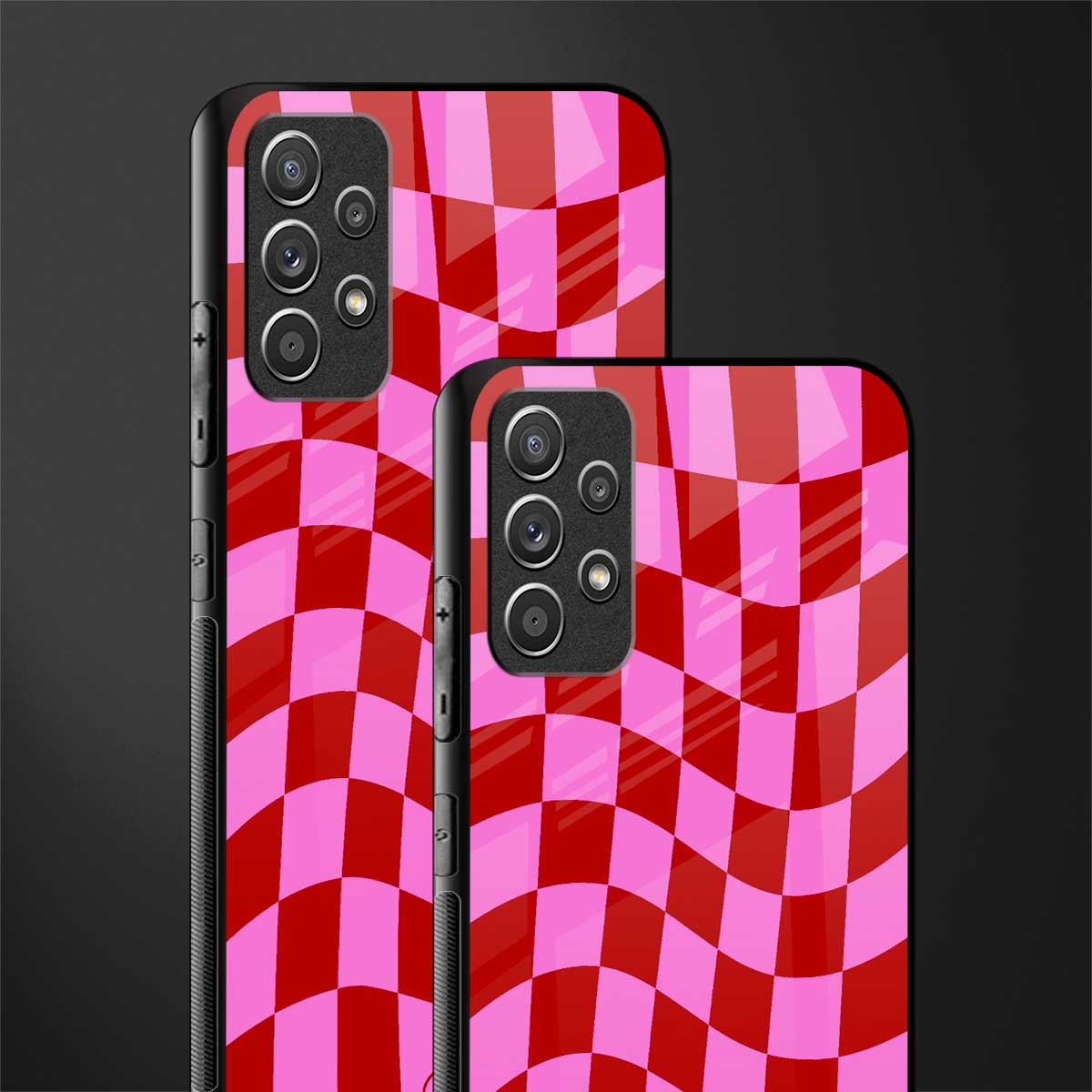 red pink trippy check pattern glass case for samsung galaxy a72 image-2