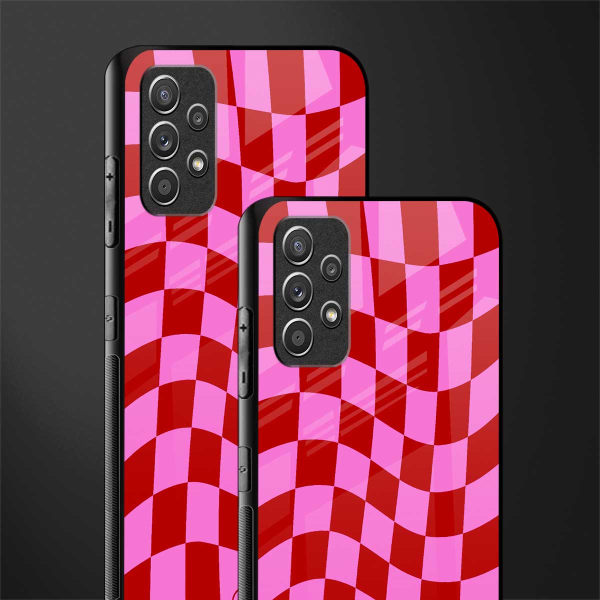 red pink trippy check pattern glass case for samsung galaxy a32 4g image-2