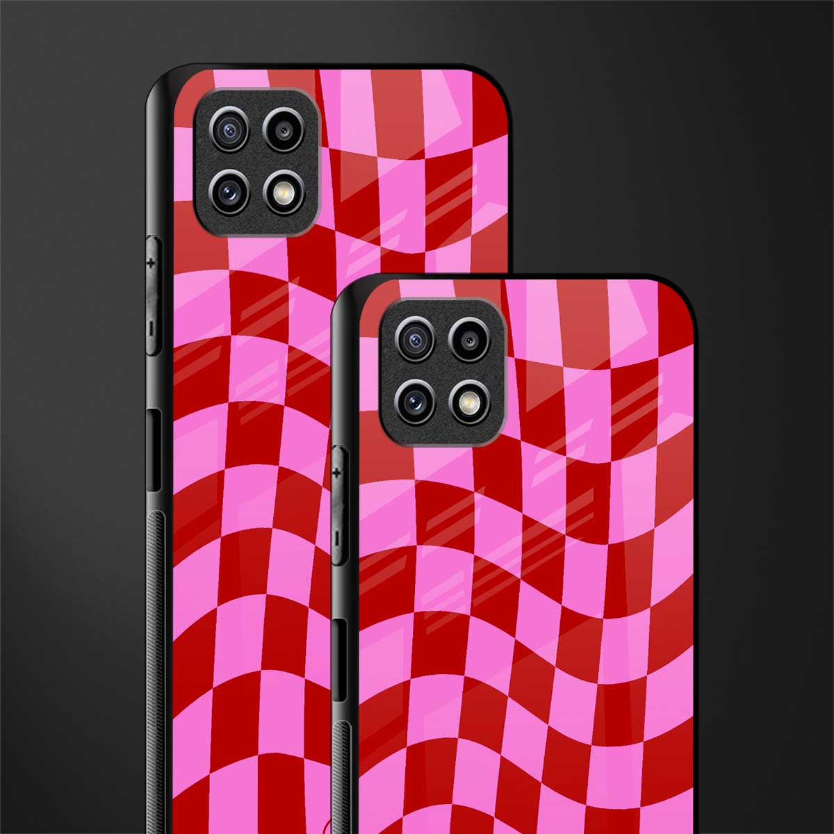 red pink trippy check pattern glass case for samsung galaxy a22 5g image-2