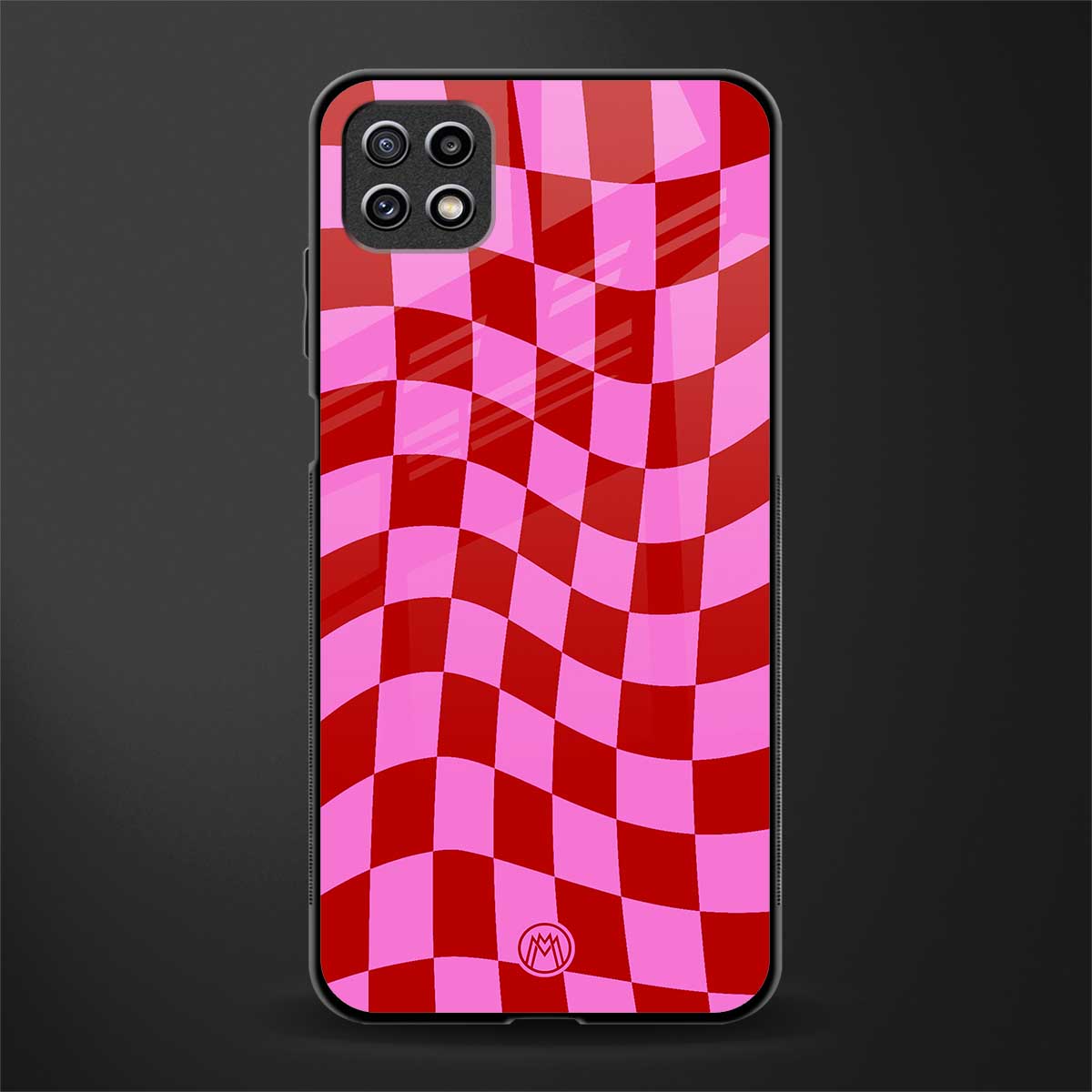 red pink trippy check pattern glass case for samsung galaxy a22 5g image